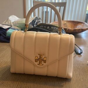 Tory Burch Kira Small Top Handle Quilt Leather Satchel Bag $648 Brie
